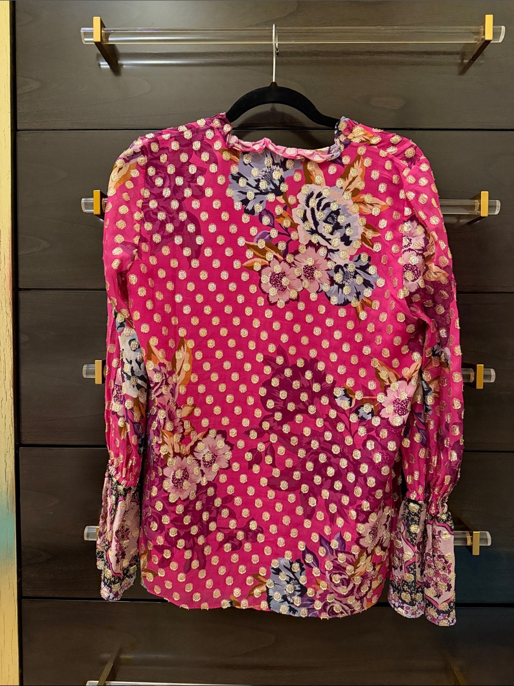 Kobi Halperin Fuchsia Floral & Gold Dot Button-Front Blouse - Picture 2 of 4